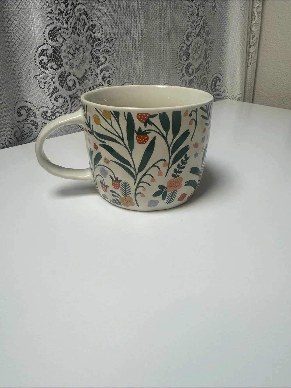 Mainstays Cream Ceramic Mug with Floral Strawberry Motif